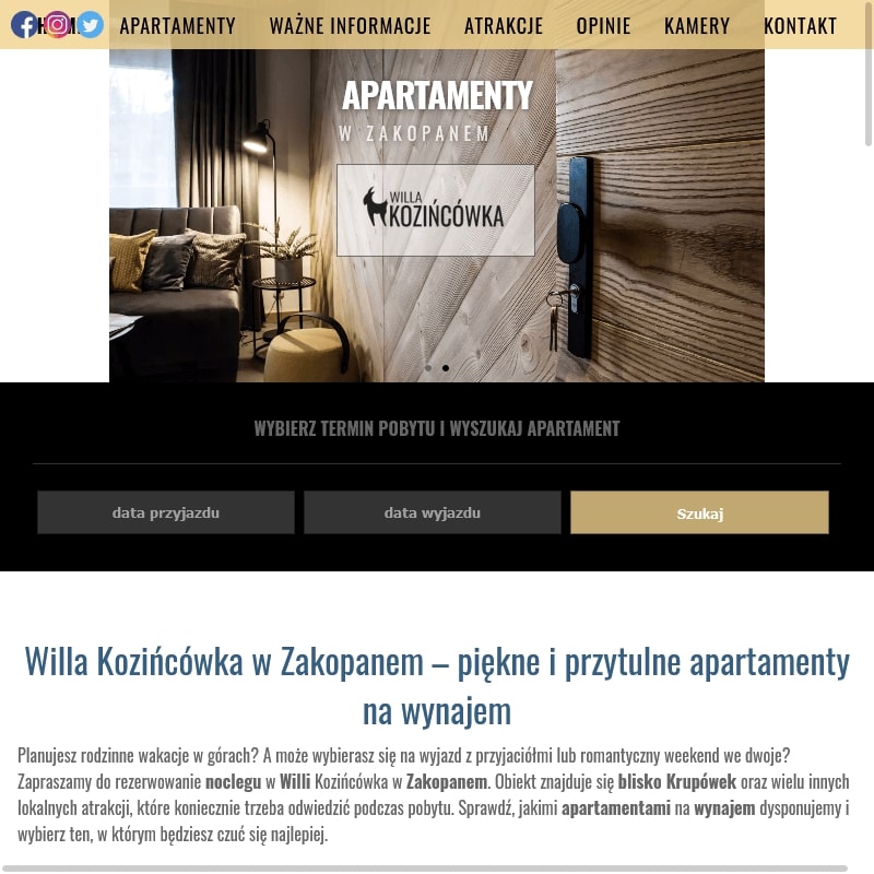 Apartamenty przy krupówkach w Zakopanem